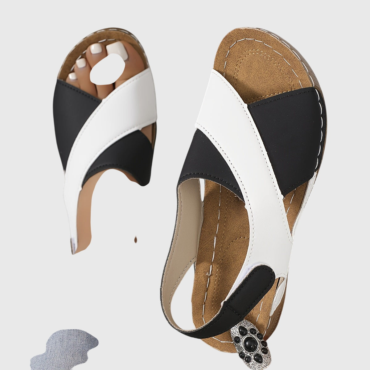 Women's Strappy Orthopaedic Wedge-Heel Sandals - Multi-colour