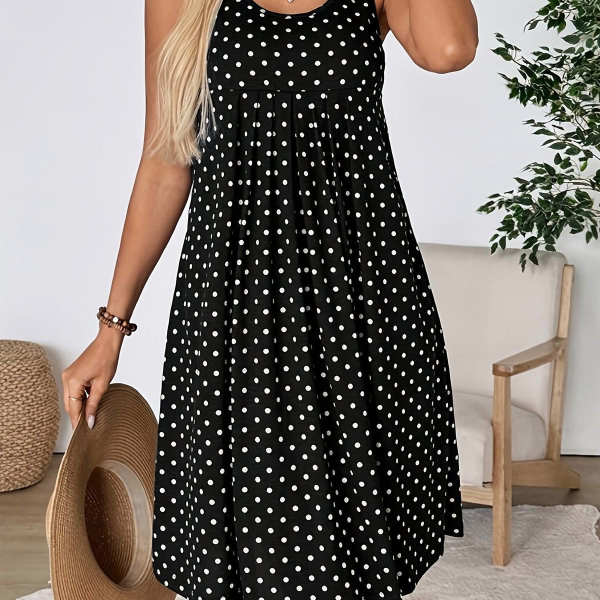 Women's Vintage Polka Dot Midi Dress