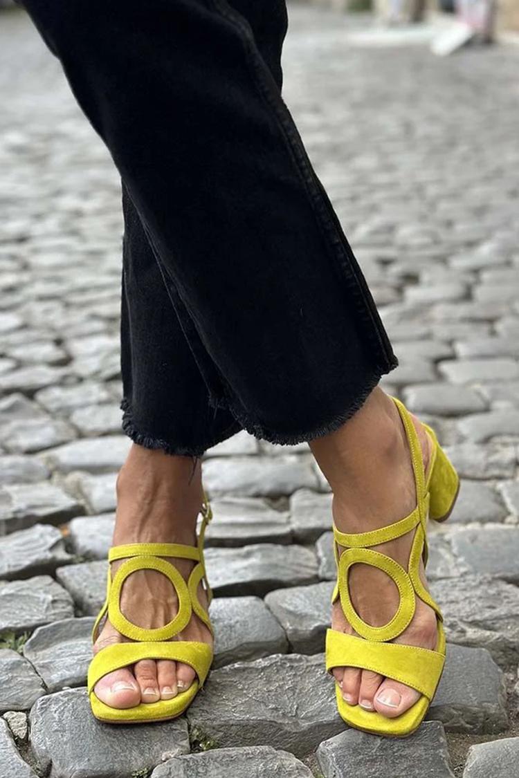 Women's Strappy Block Heeled Sandals - Yellow