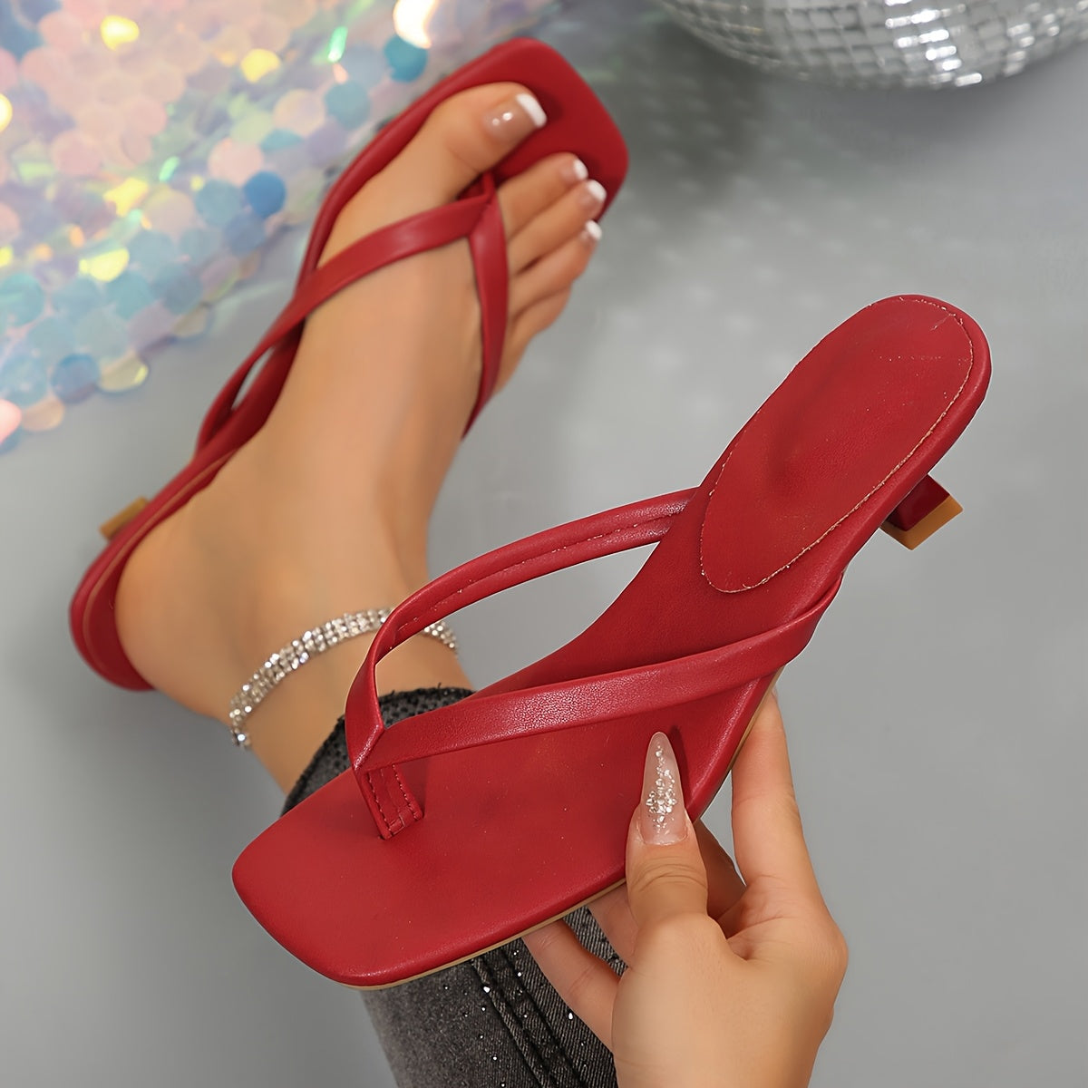Women's Strappy Kitten Thong Heels