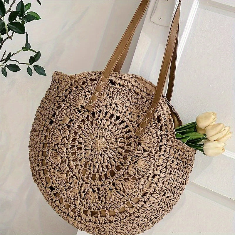 Women's Straw Beach Shoulder Tote Bag