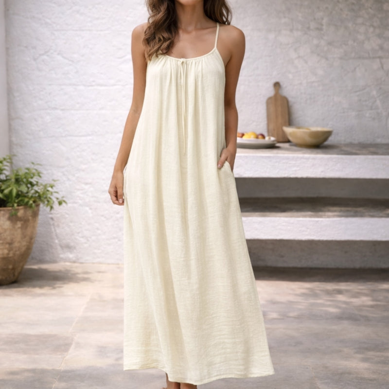 Women's Linen Long Sleeveless Beach Maxi Dress