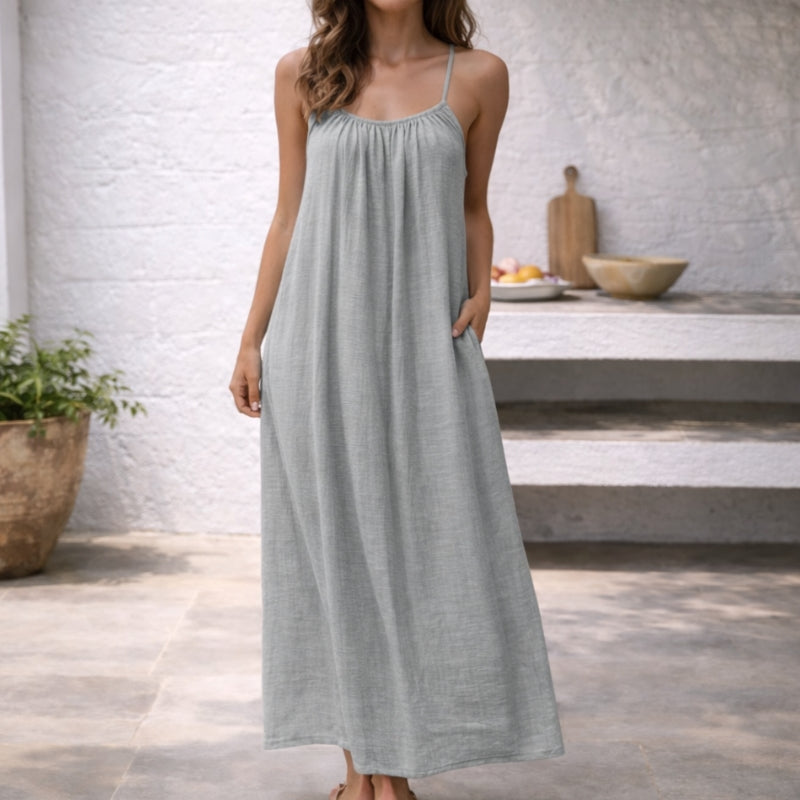 Women's Linen Long Sleeveless Beach Maxi Dress