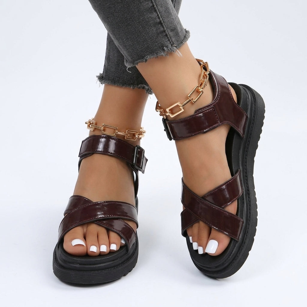 Women's Arch Support Strappy Orthopedic Platform Sandals - Maroon