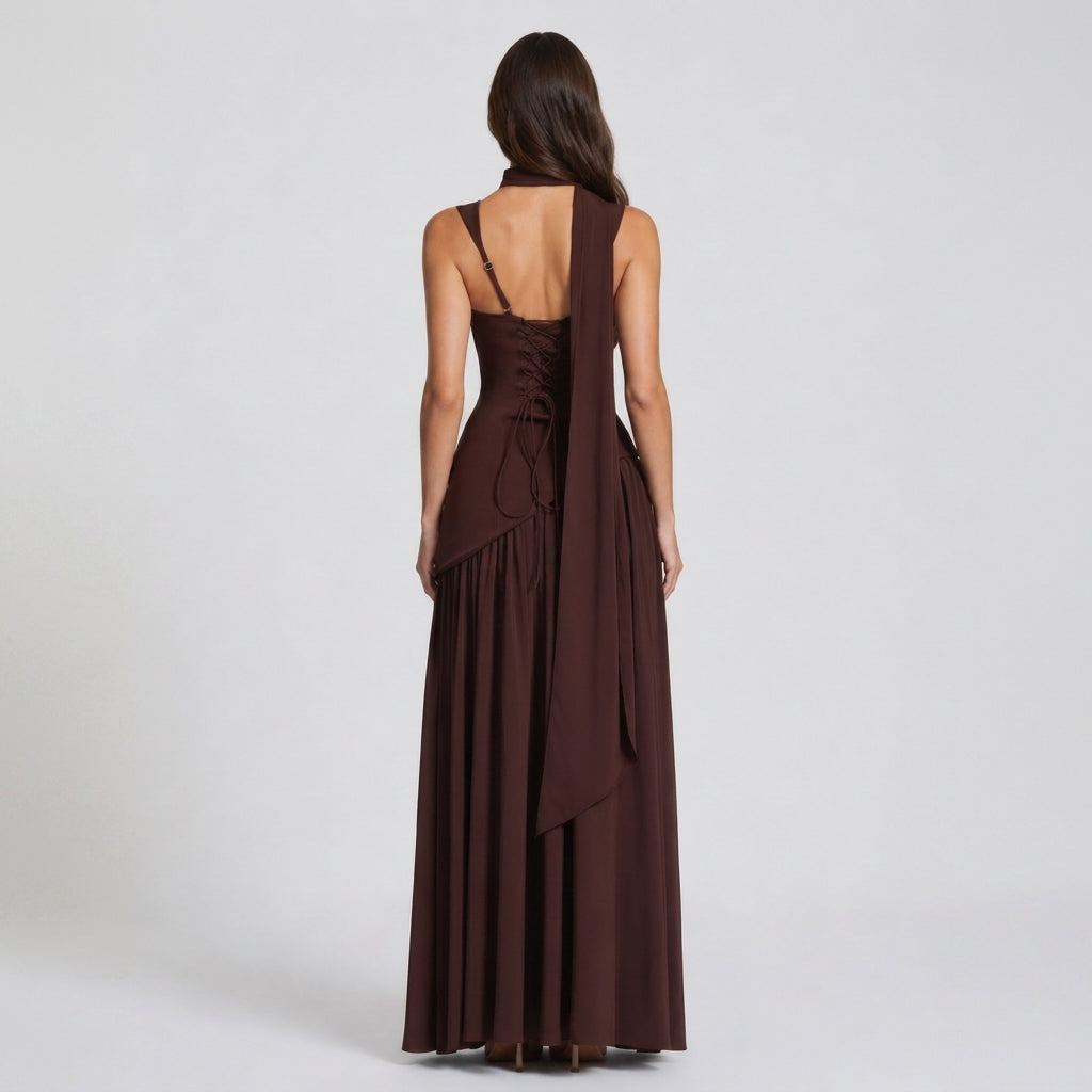 Women's Formal Cocktail Satin Draped Maxi Dress