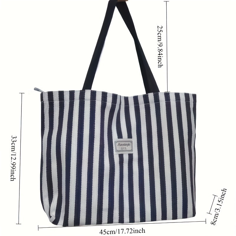 Women's Striped Canvas Shoulder Tote Bag