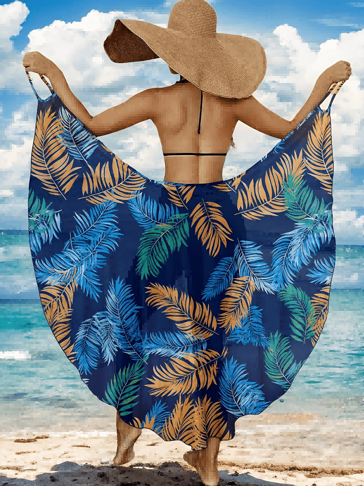 Women's Tropical Leaf Print Beach Wrap Maxi Sarong