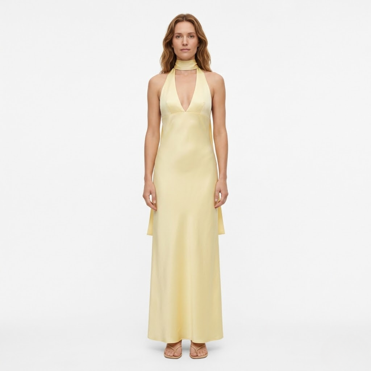 Formal Summer Maxi Halter Neck Dress - Yellow
