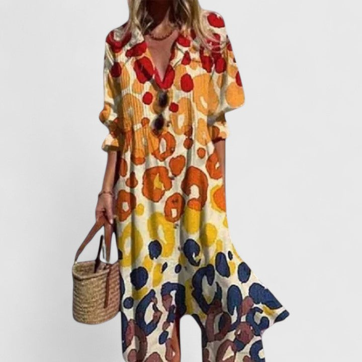 Women's Stylish Floral Midi Shirt Dress - Yellow