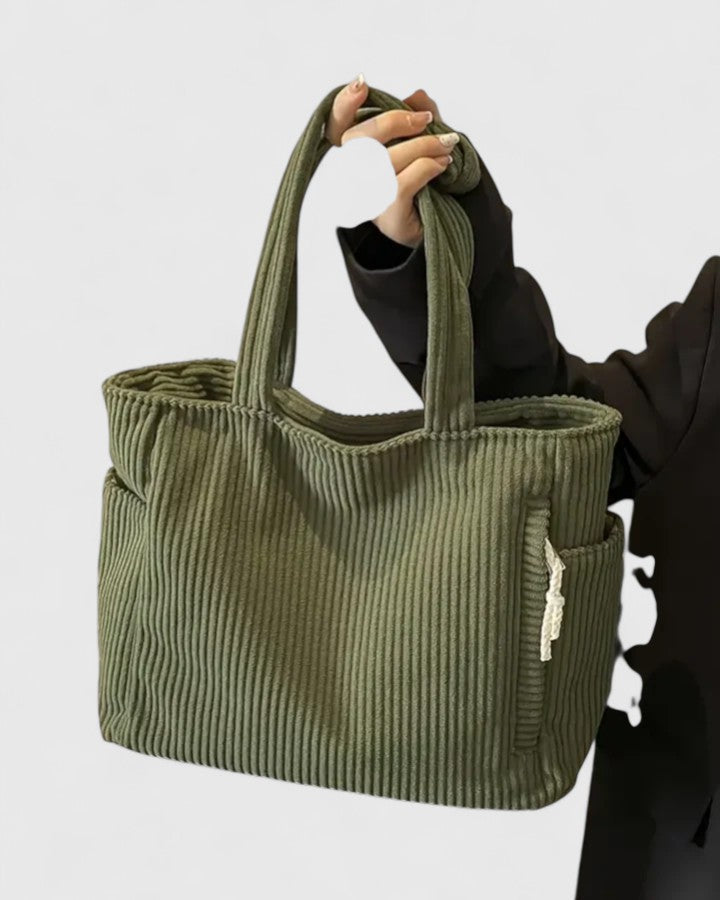 Women's Elegant Shoulder Corduroy Tote Bag - Green