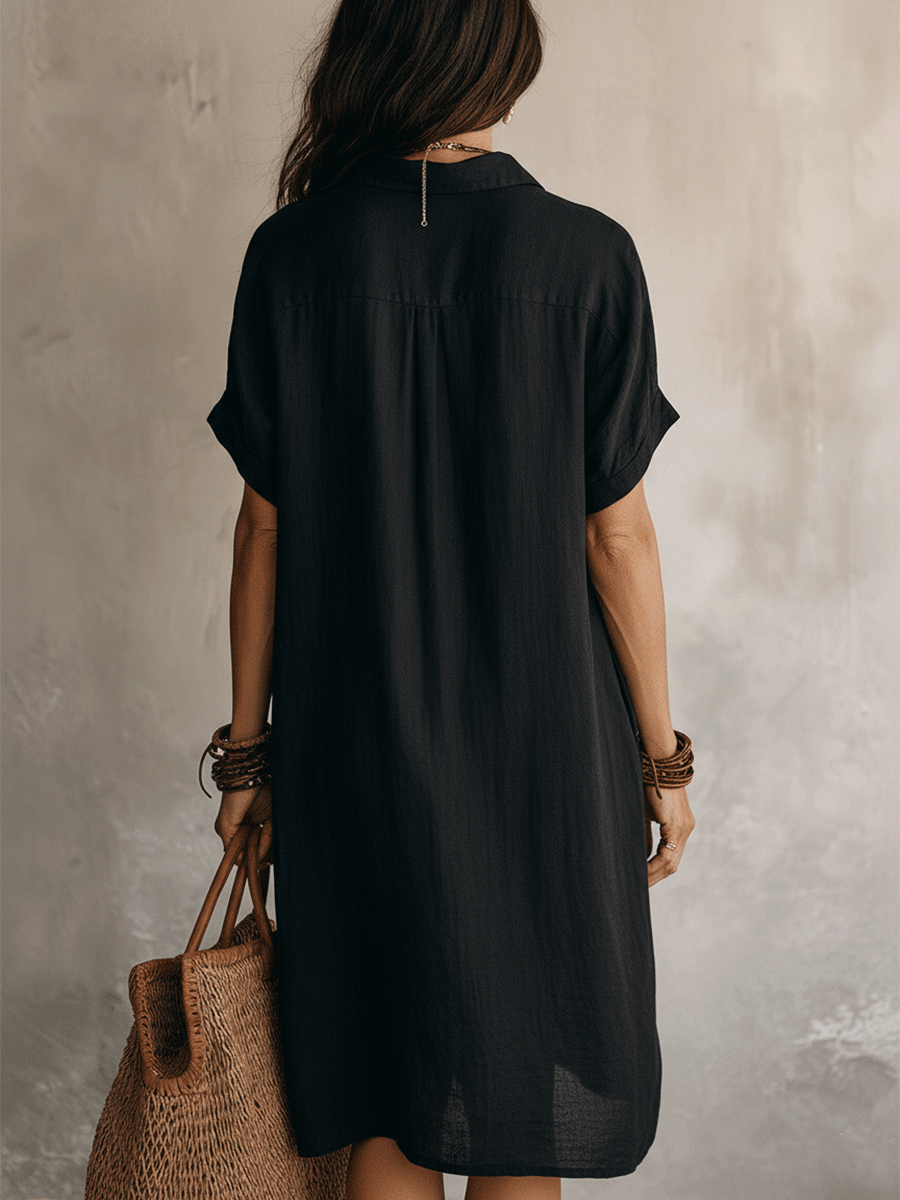 Women's Classic Linen Midi Button Shirt Dress