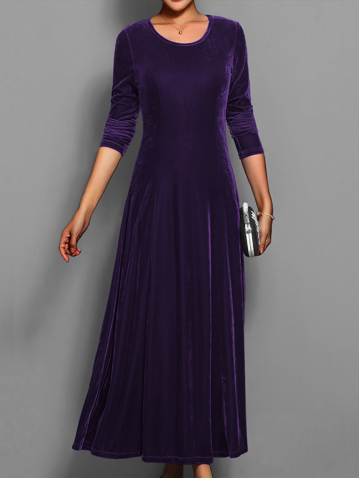 Women's Velvet Maxi Christmas Party Dress - Purple