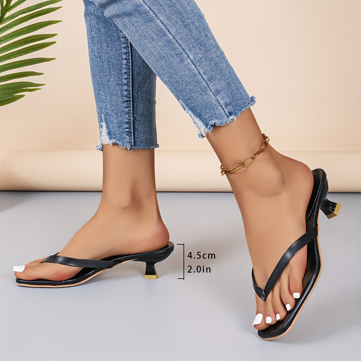 Women's Elegant Square Toe Thong Heels