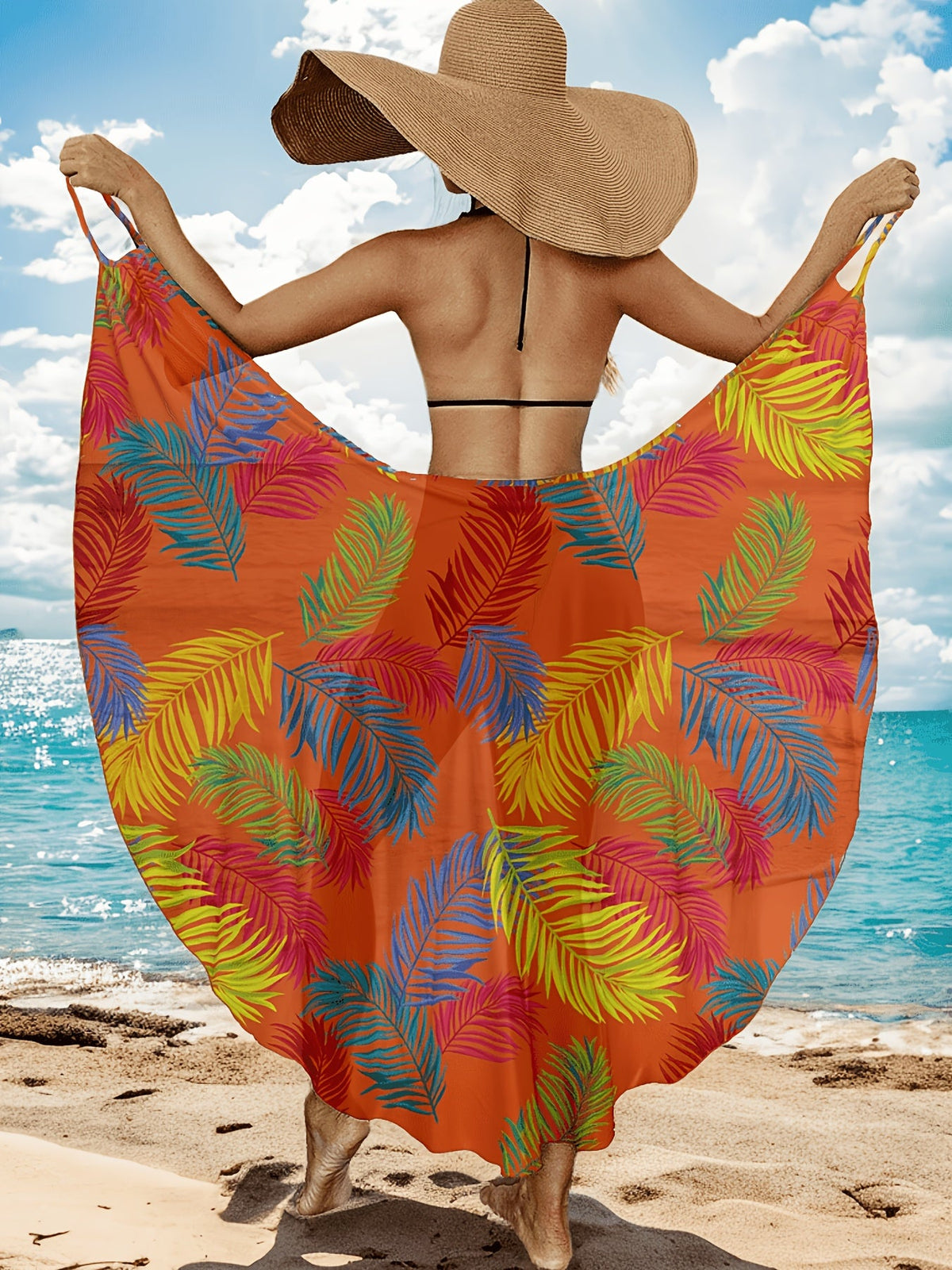 Women's Tropical Leaf Print Beach Wrap Maxi Sarong