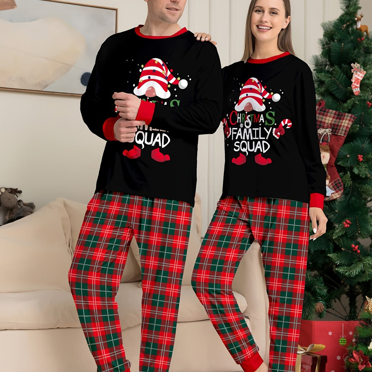 Men's Matching Family Christmas Pyjamas - Black and Plaid