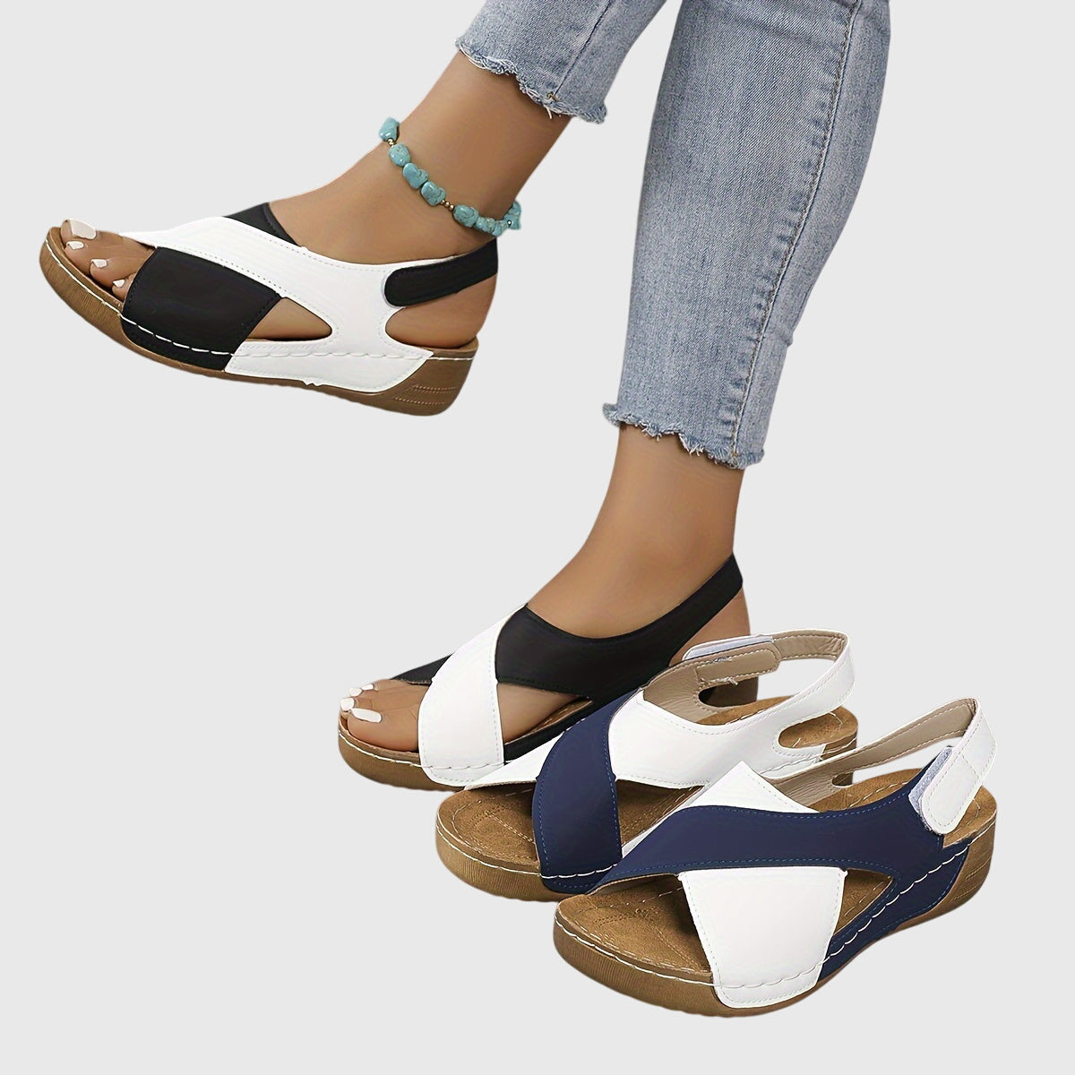 Women's Strappy Orthopaedic Wedge-Heel Sandals - Multi-colour