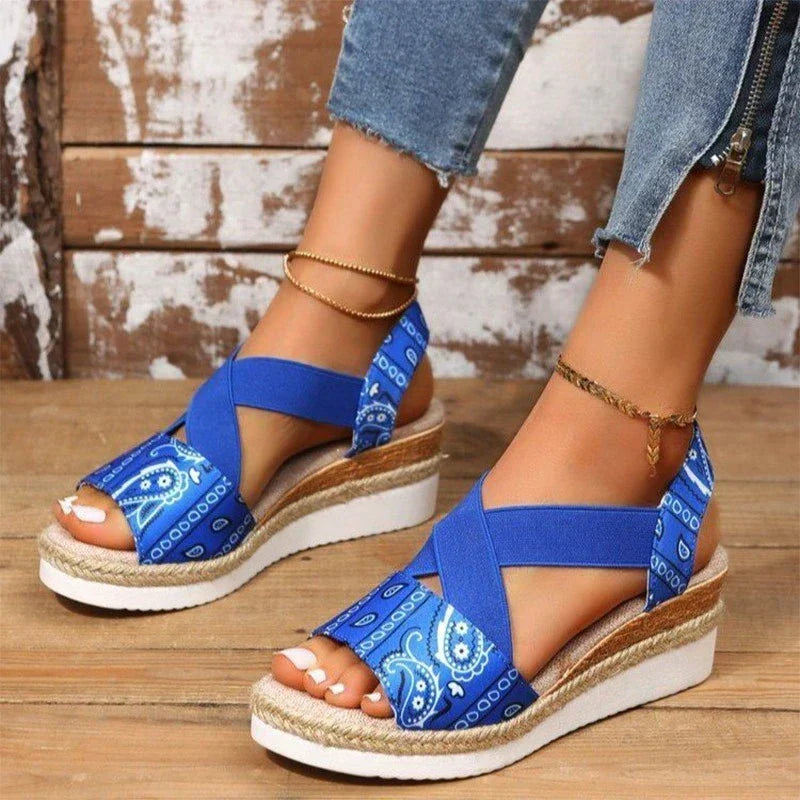 Women's Paisley Espadrille Wedge Heel Sandals - Blue