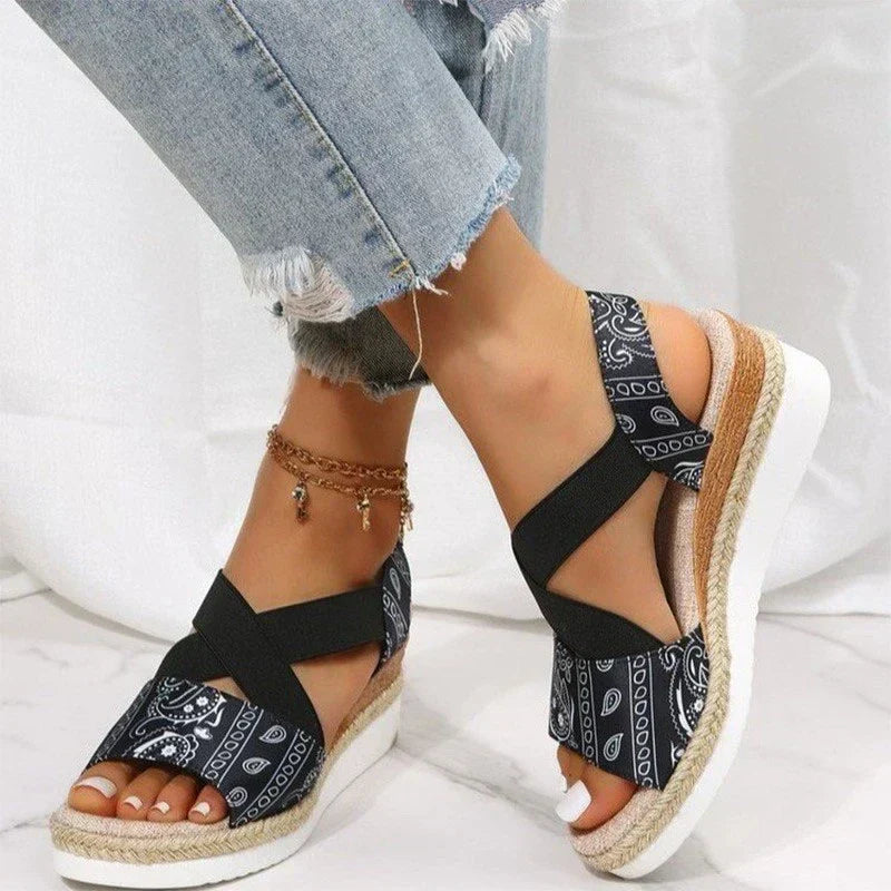 Women's Paisley Espadrille Wedge Heel Sandals