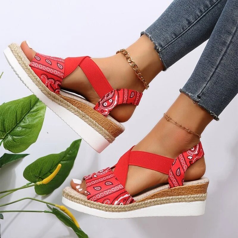 Women's Paisley Espadrille Wedge Heel Sandals