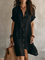 Clarissa | Women's Classic Linen Midi Button Shirt Dress