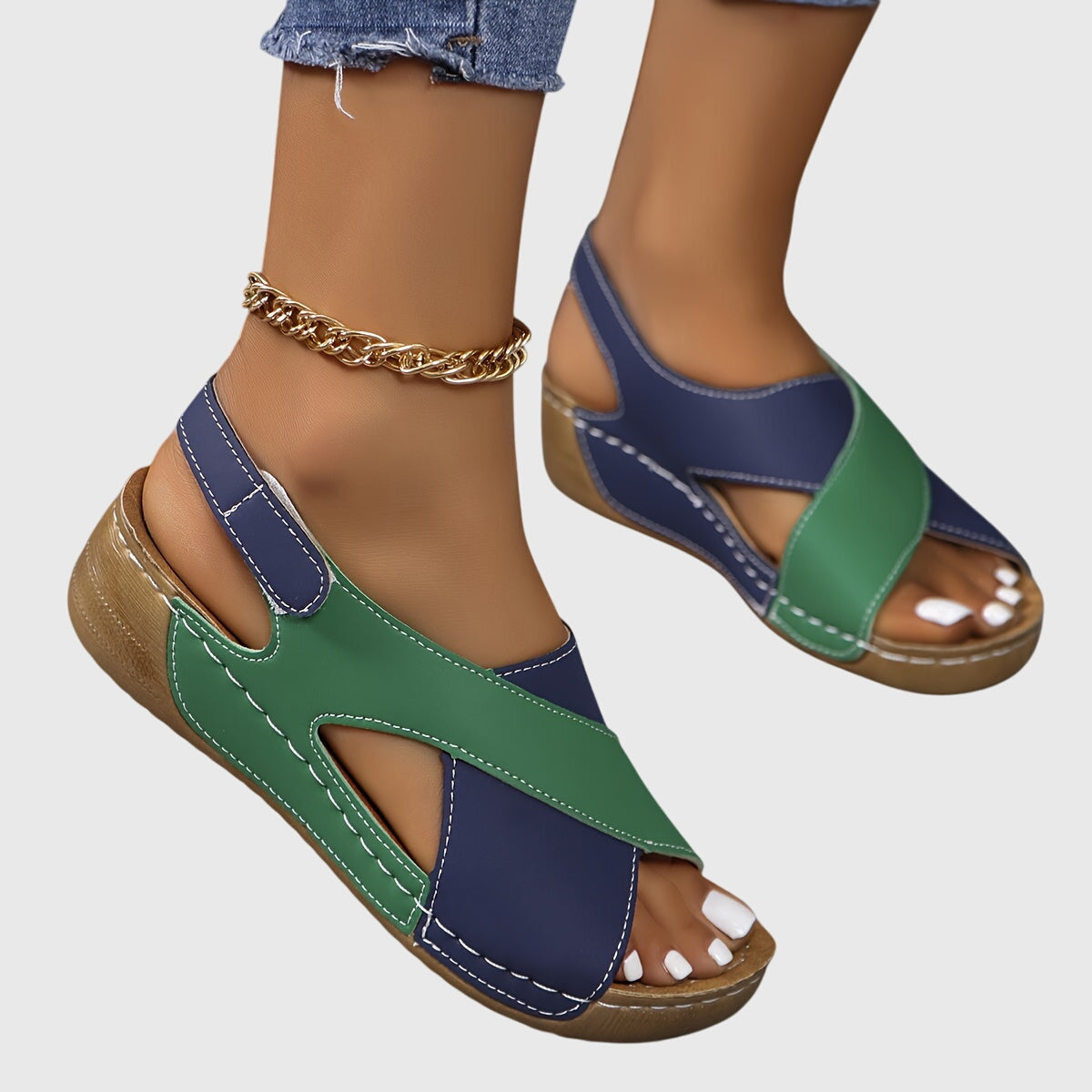 Women's Strappy Orthopaedic Wedge-Heel Sandals - Multi-colour