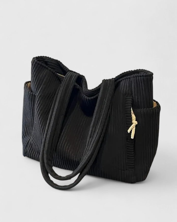 Women's Elegant Shoulder Corduroy Tote Bag - Black