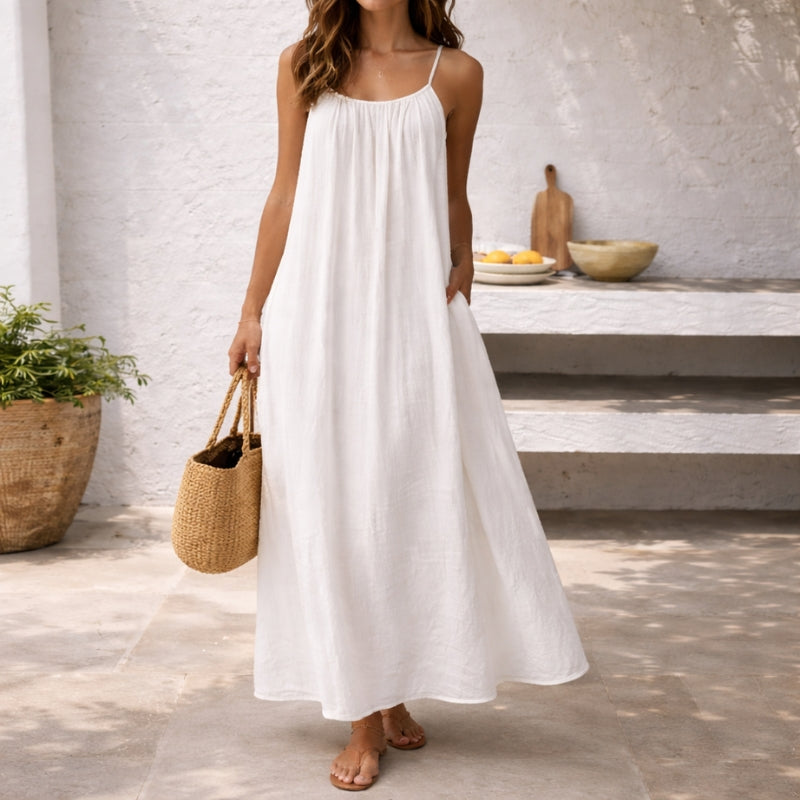 Women's Linen Long Sleeveless Beach Maxi Dress