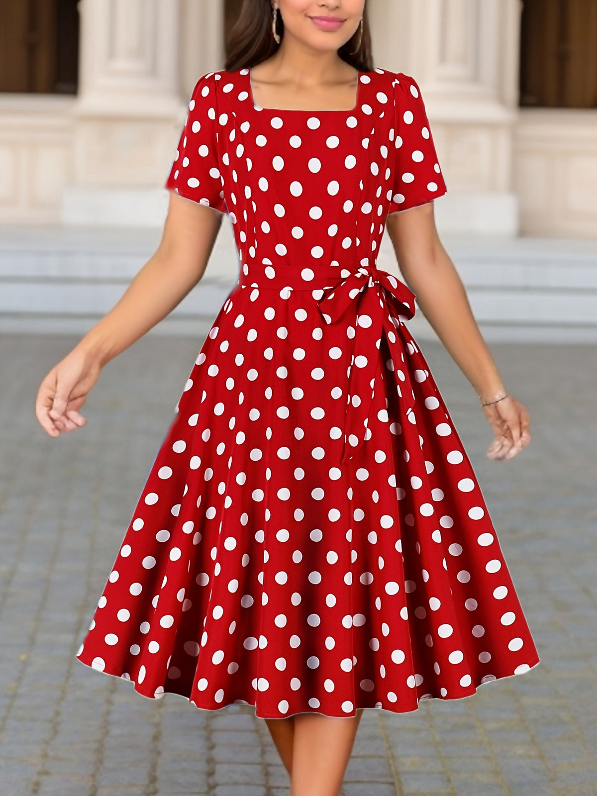 Women's Elegant Polka Dot Midi Dress