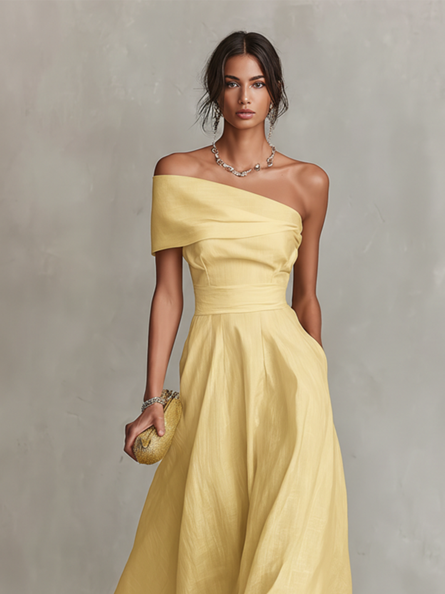 Women's Timeless Midi Linen One-Shoulder Maxi Dress