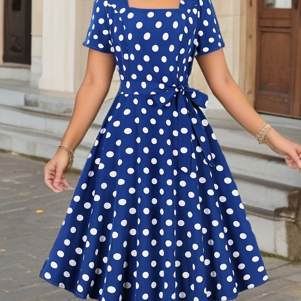 Women's Elegant Polka Dot Midi Dress