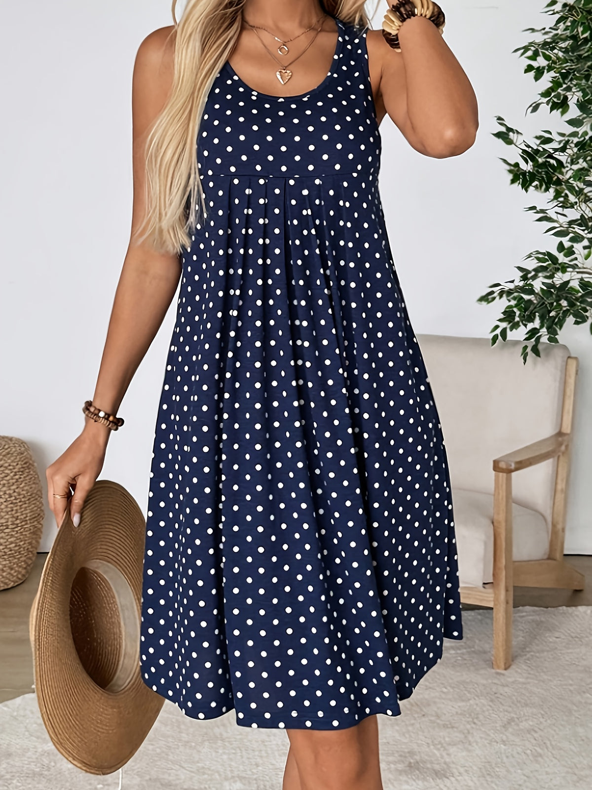 Women's Vintage Polka Dot Midi Dress