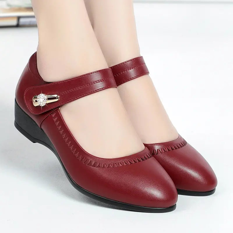 Women's Elegant Heeled Leather Orthopedic Mary Janes