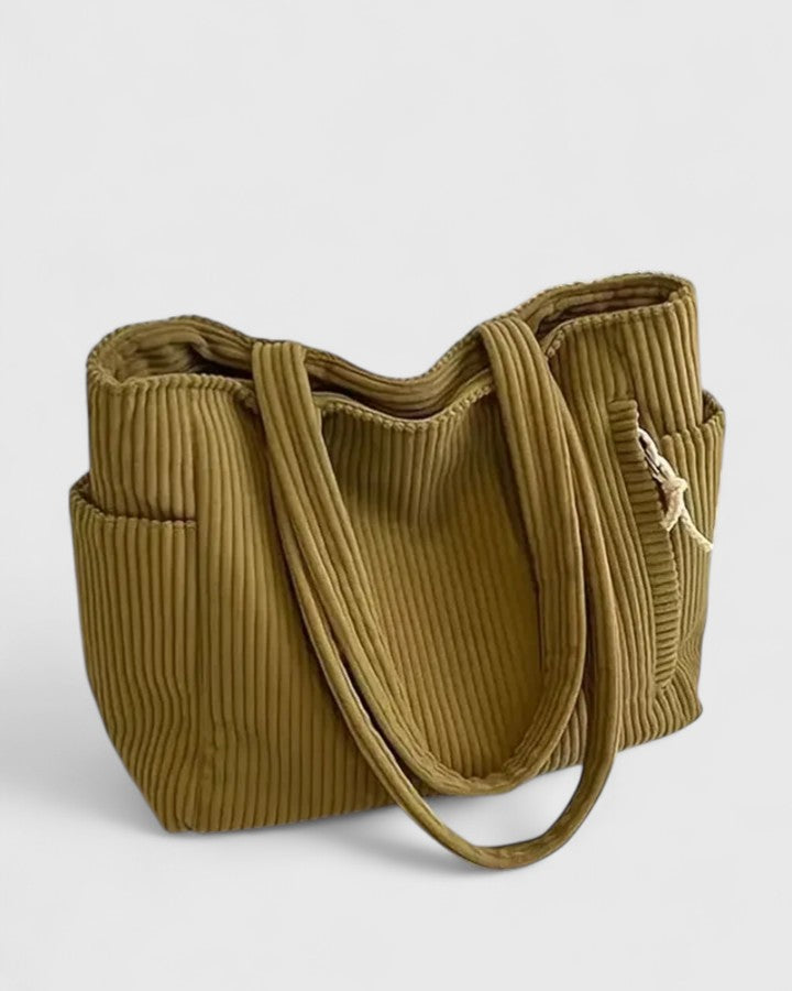 Women's Elegant Shoulder Corduroy Tote Bag - Mustard