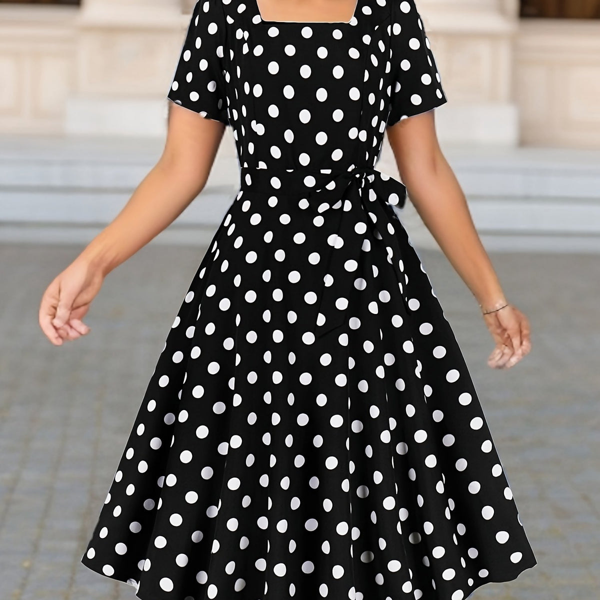Women's Elegant Polka Dot Midi Dress