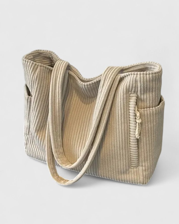 Women's Elegant Shoulder Corduroy Tote Bag - White