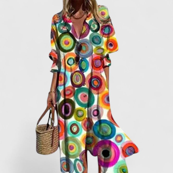 Women's Stylish Floral Midi Shirt Dress - Multicoloured 2