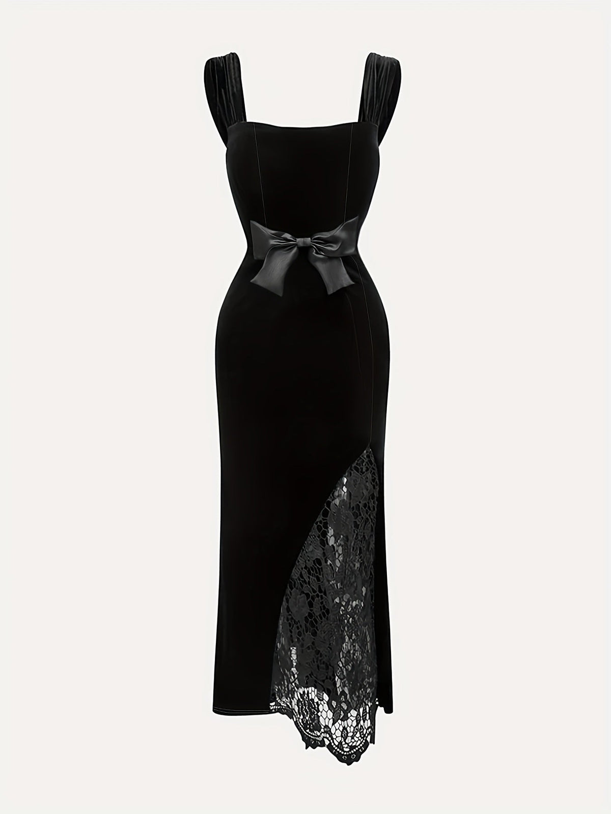 Women's Velvet Black Christmas Party Dress - Black