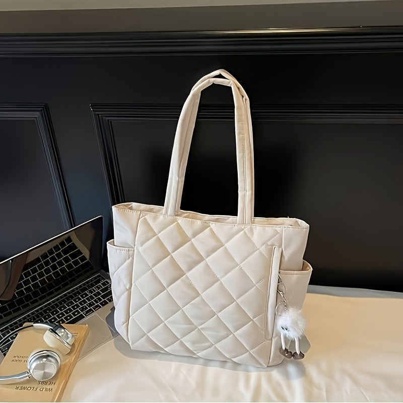 Women's Quilted Shoulder Crossbody Tote Bag - Beige