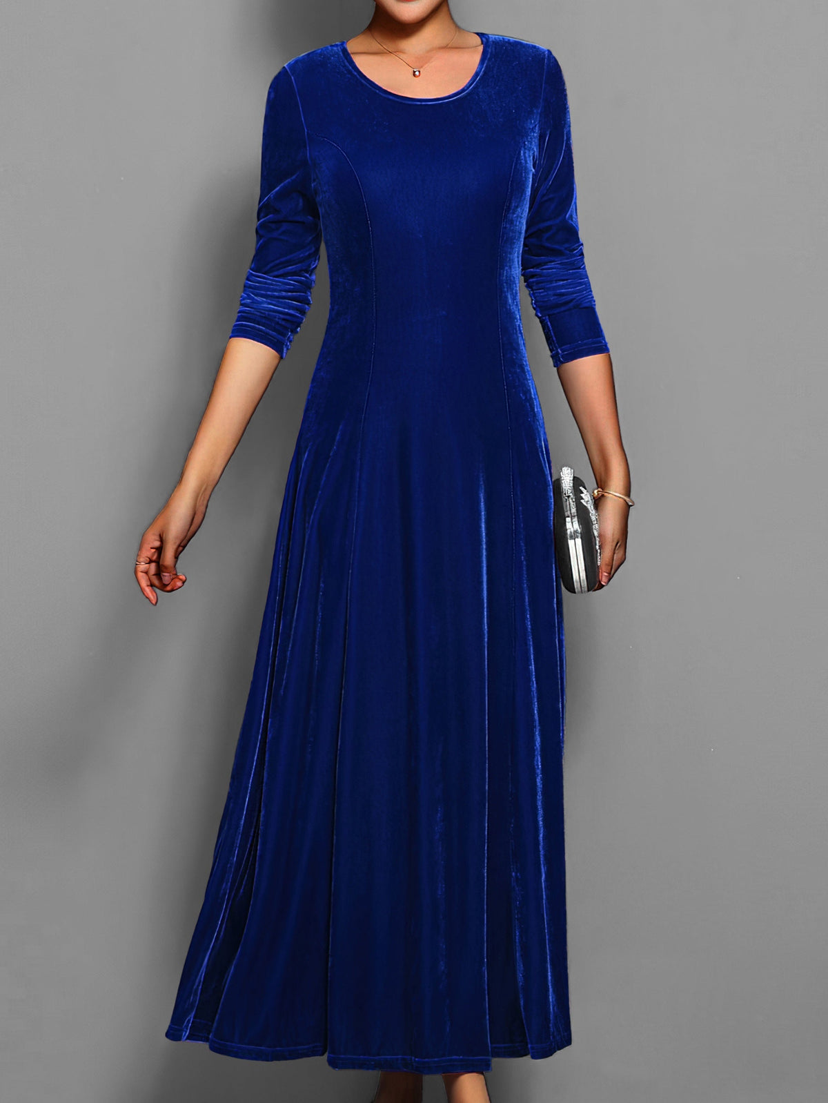 Women's Velvet Maxi Christmas Party Dress - Blue