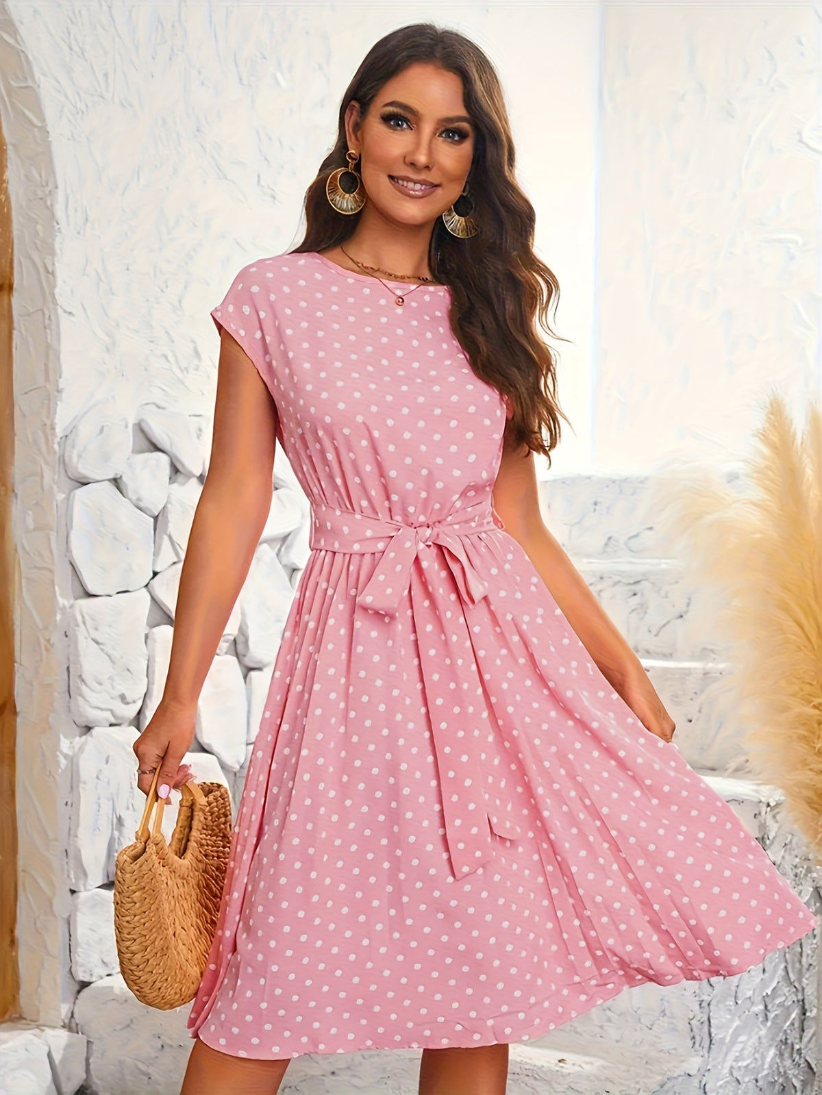 Women's Summer Polka Dot Midi Dress