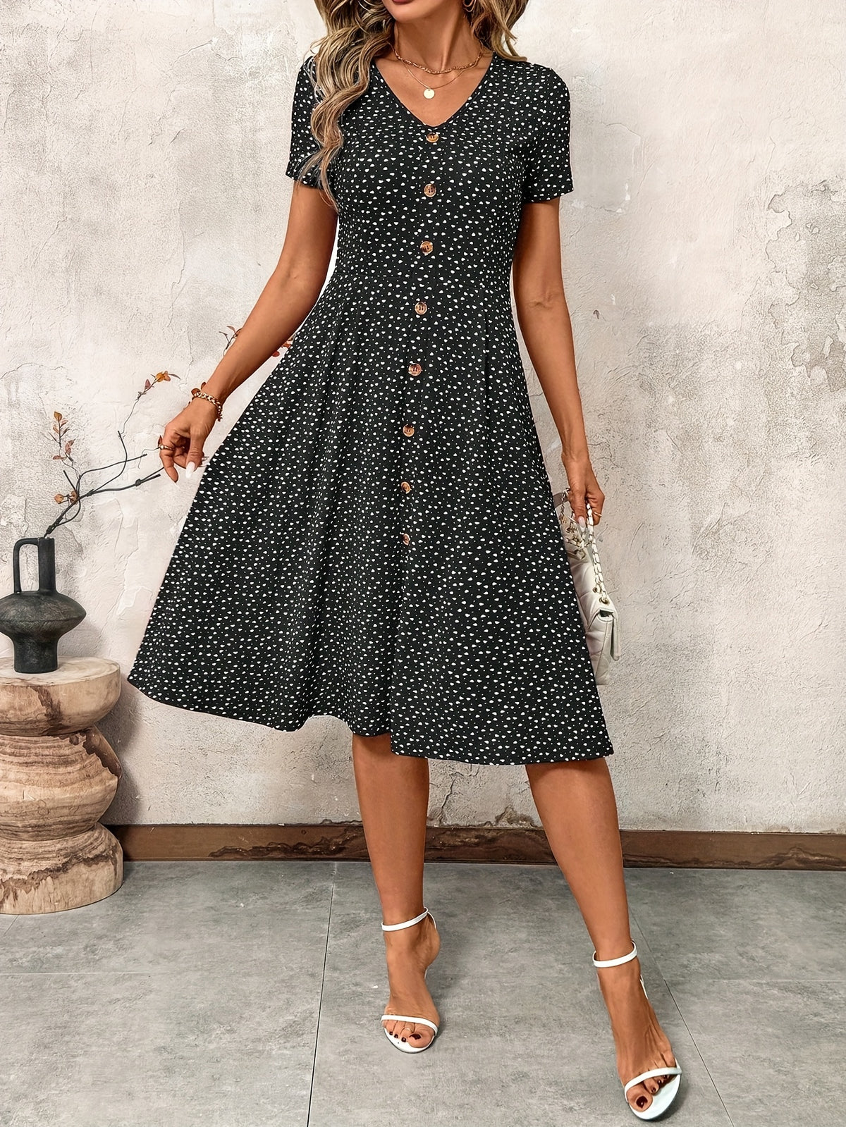 Women's Short Sleeve Polka Dot Dress