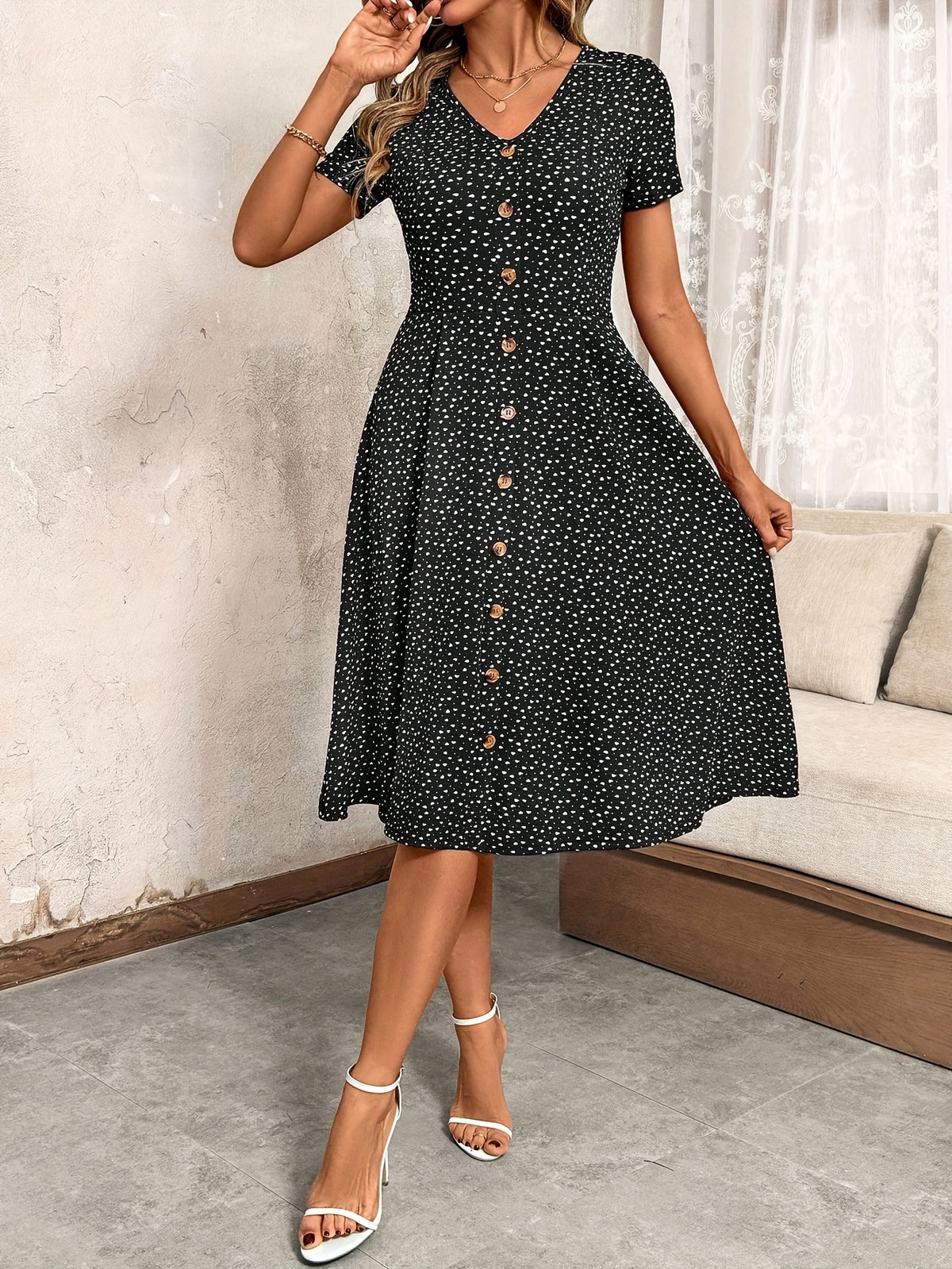 Women's Short Sleeve Polka Dot Dress