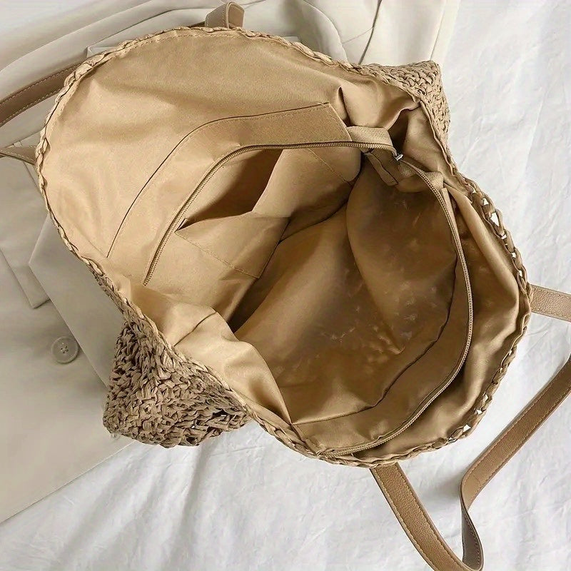 Women's Straw Beach Shoulder Tote Bag