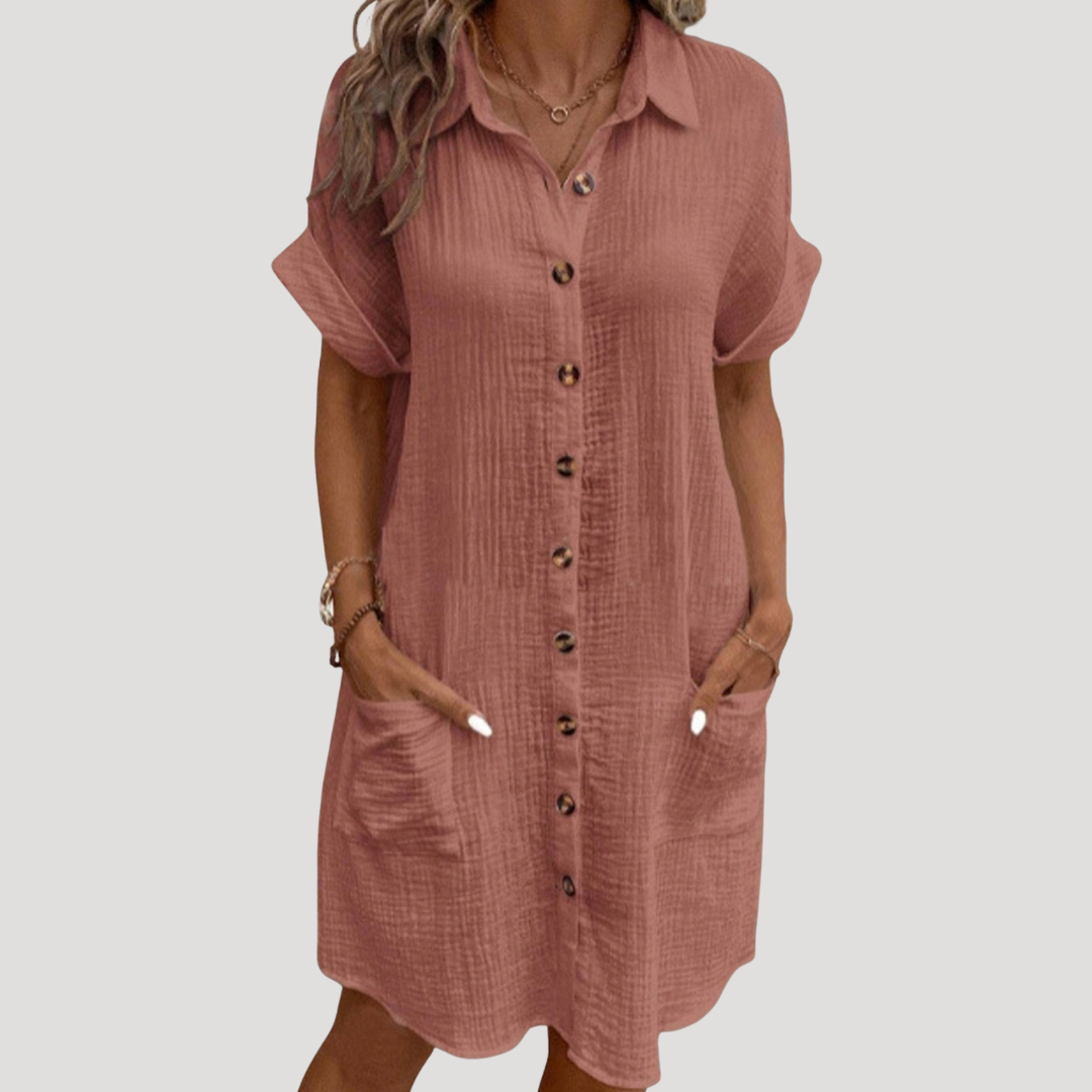 Women's Relaxed Button-Front Mini Shirt Dress - Red