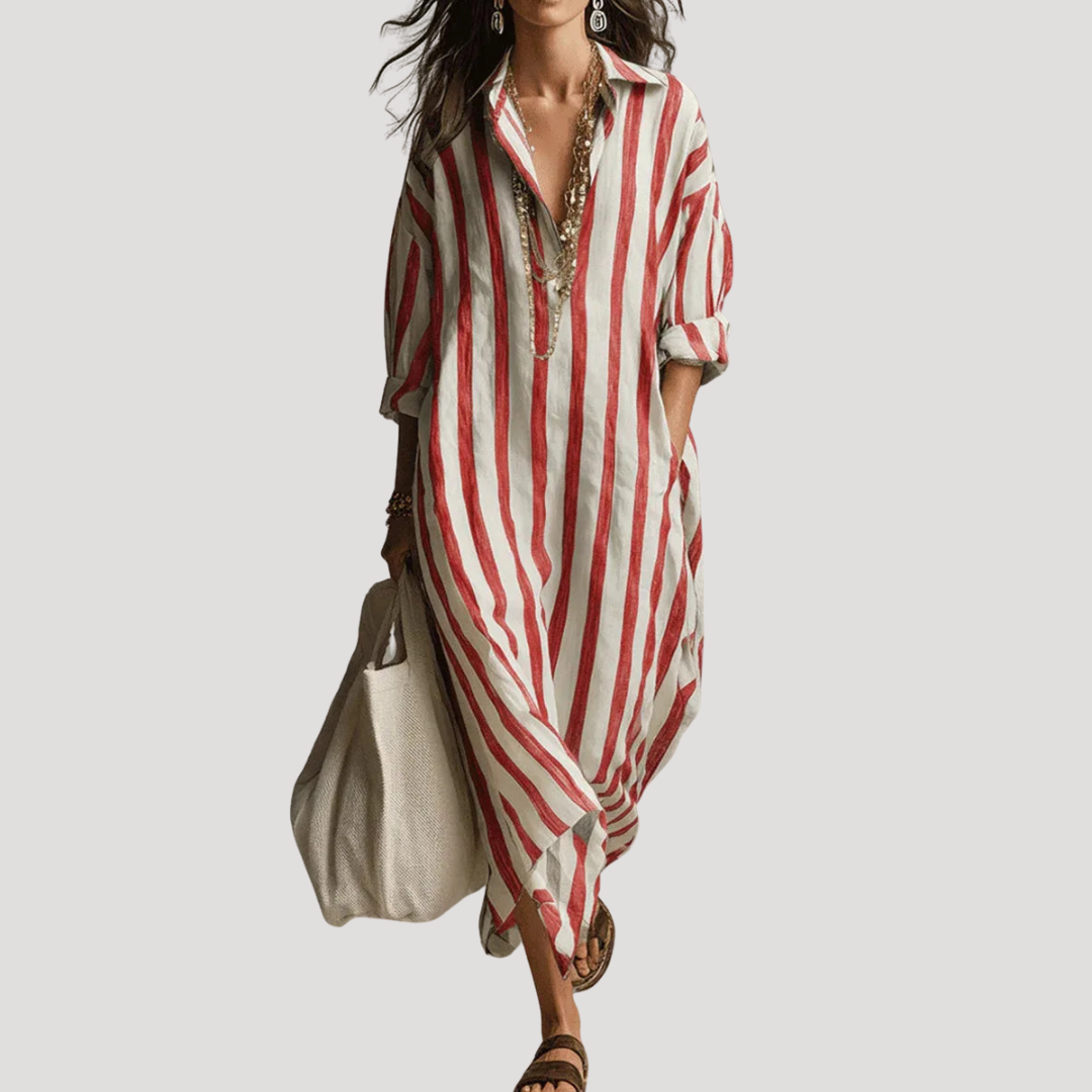 Women's Linen Maxi Beach Dress - Red