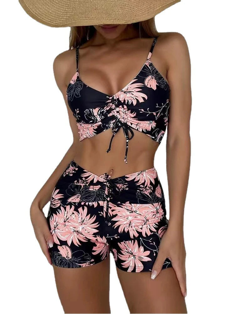 Women's Ruched Floral High Waisted Bikini