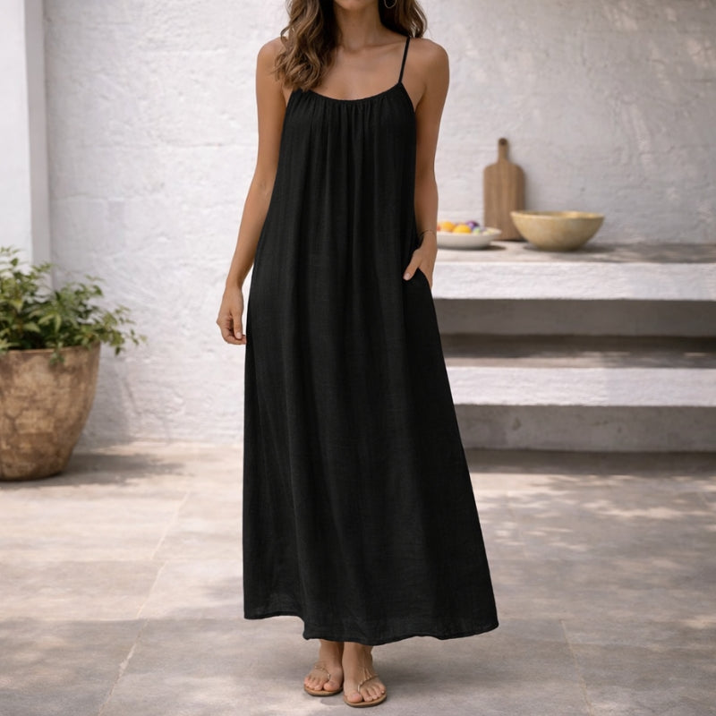 Women's Linen Long Sleeveless Beach Maxi Dress