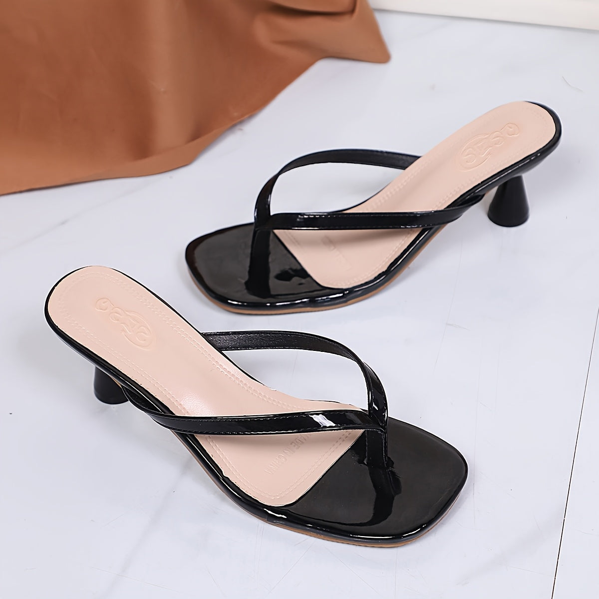 Women's Square Toe Kitten Thong Heels