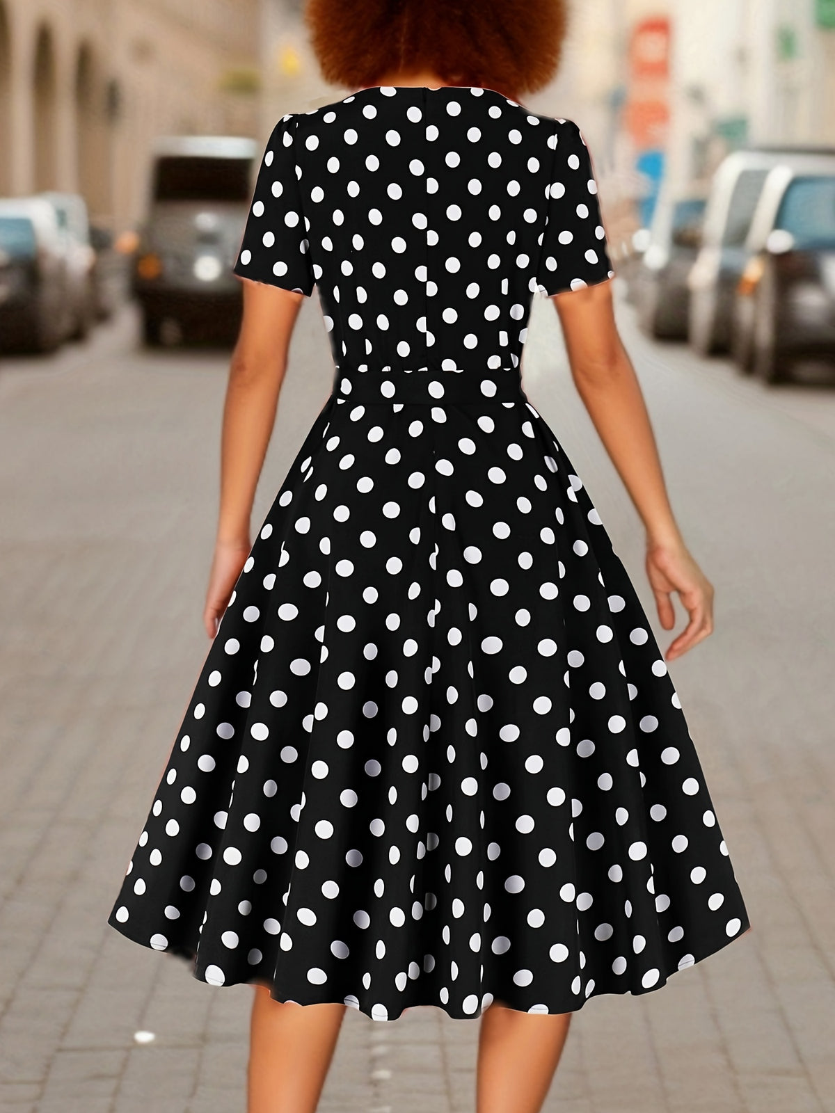 Women's Elegant Polka Dot Midi Dress