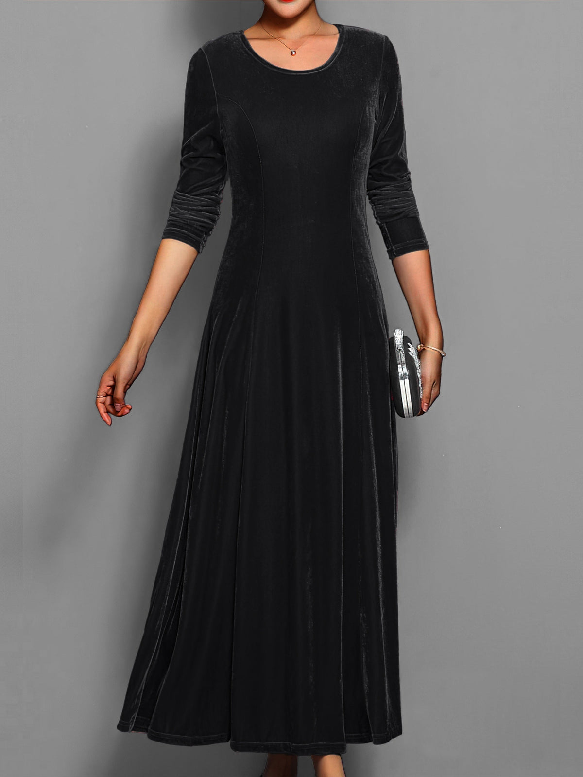 Women's Velvet Maxi Christmas Party Dress - Black